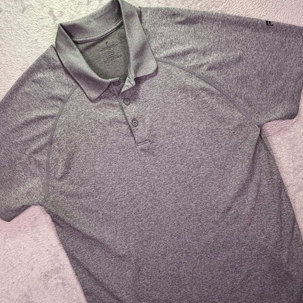 Fabletics Men Polo Sz Large Grey Heather Performance Short Sleeve Raglan